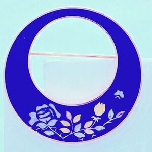 Amita Signed Vintage Japanese Damascene Black, Gold And Silver Inlay Brooch